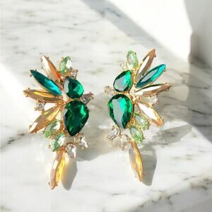 Vintage Style Retro Big Cluster Crystal Rhinestones Statement Earrings NEW
